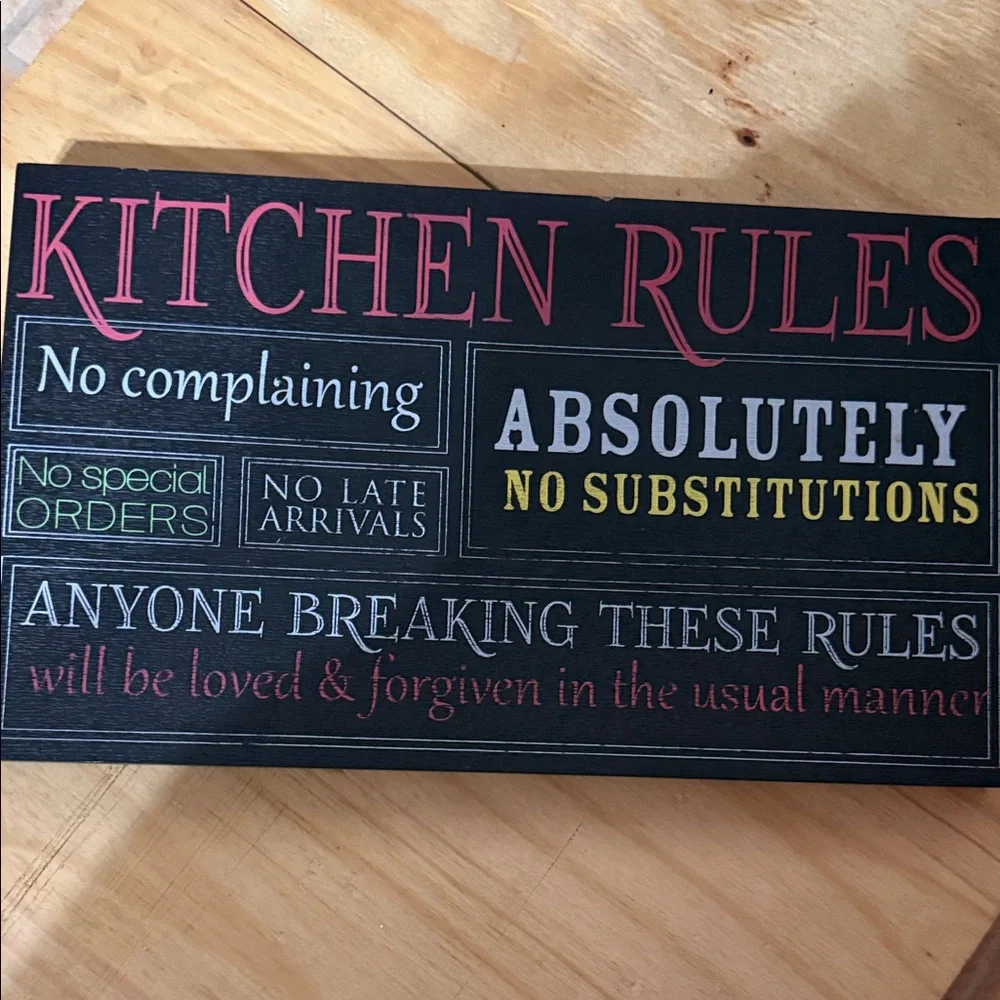 Kitchen Rules Decorative Wall Sign - Black with Multicolor Lettering